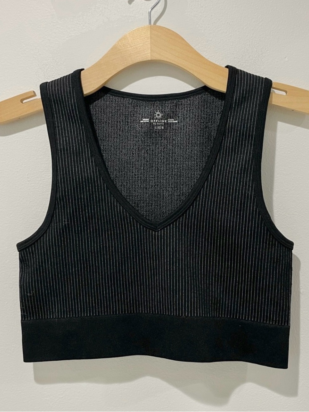 Aerie offline cropped ribbed tank size large black gray